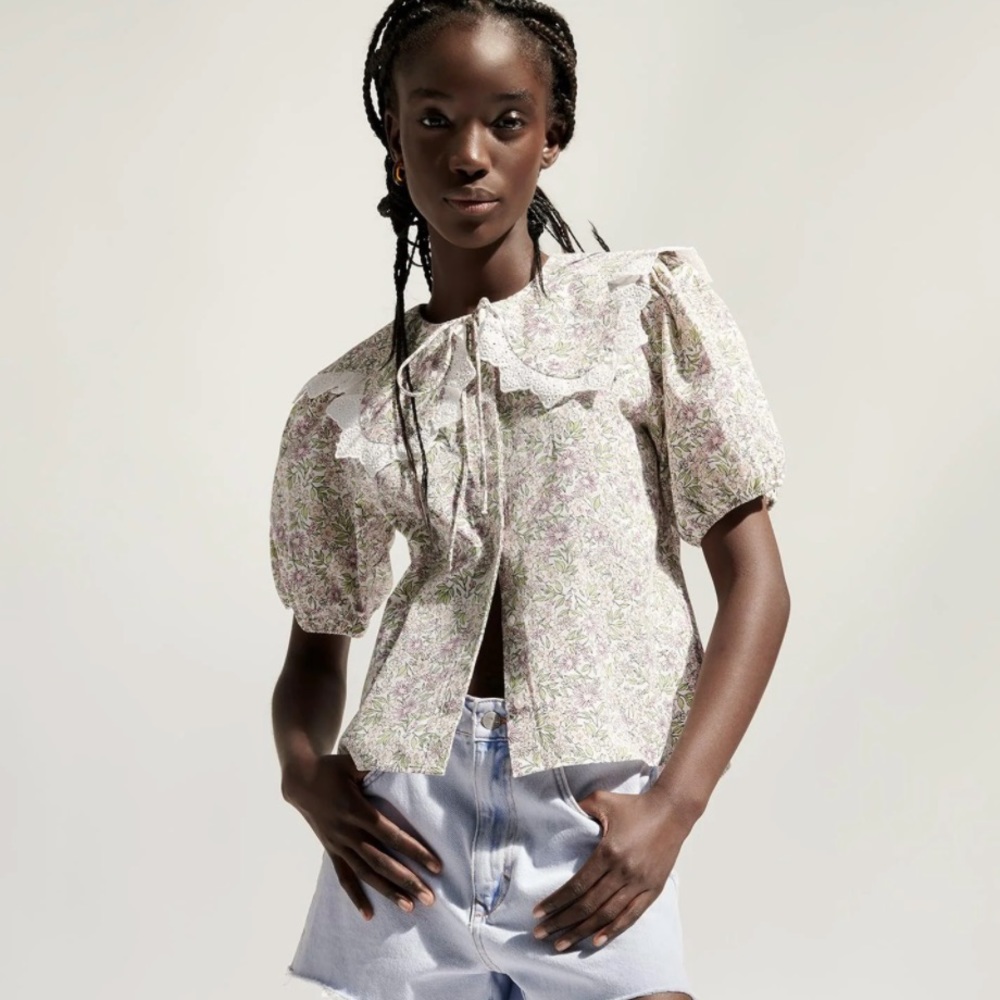 Zara Printed Peter Pan Collar Shirt NWT